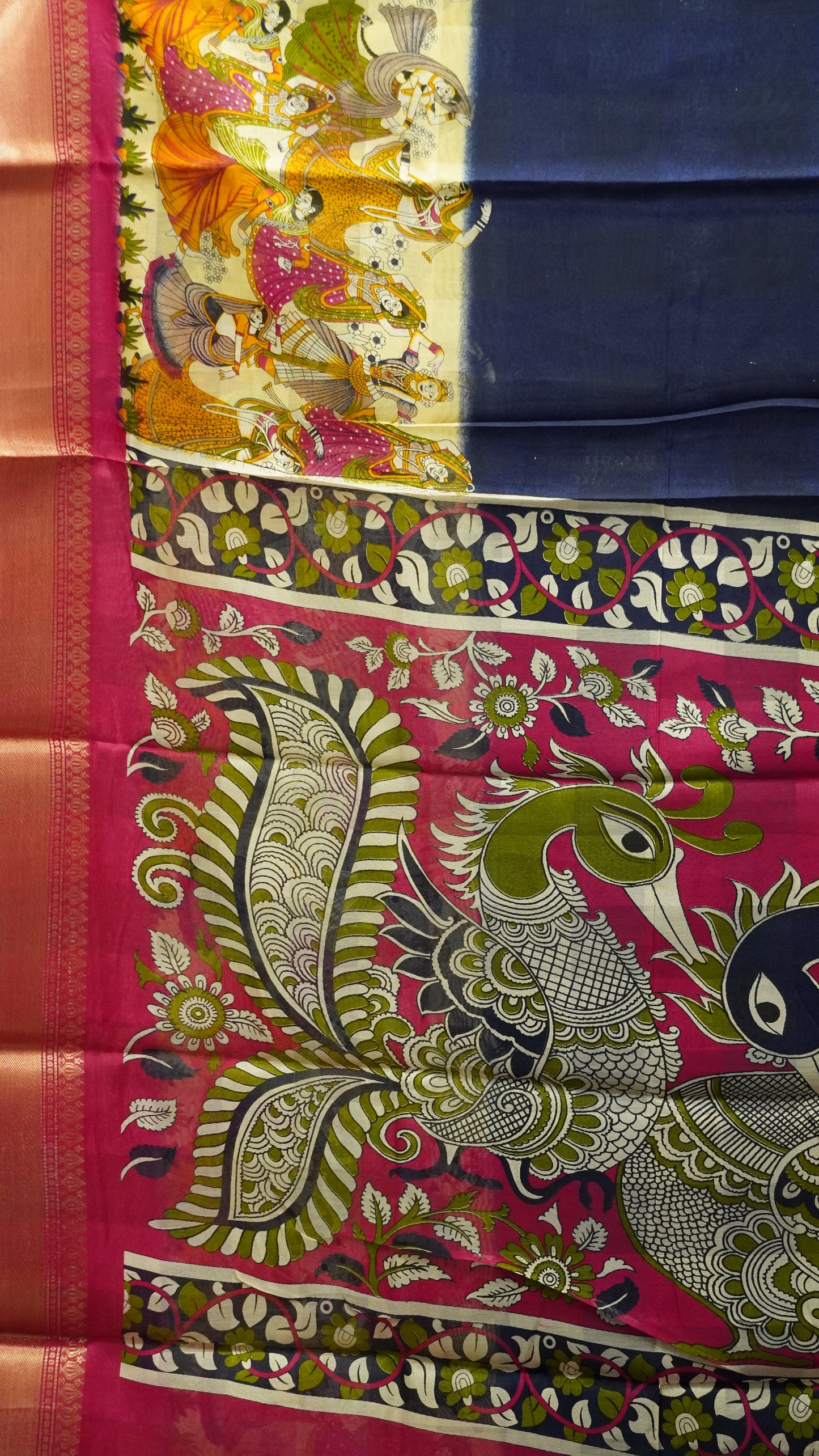 Chanderi Saree Figure Print - Blue