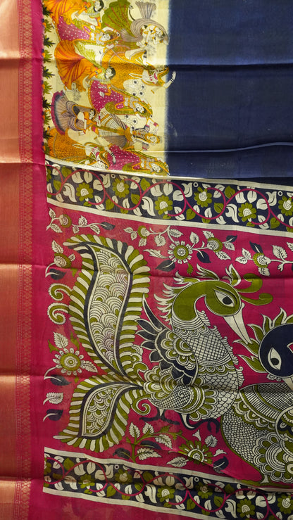 Chanderi Saree Figure Print - Blue