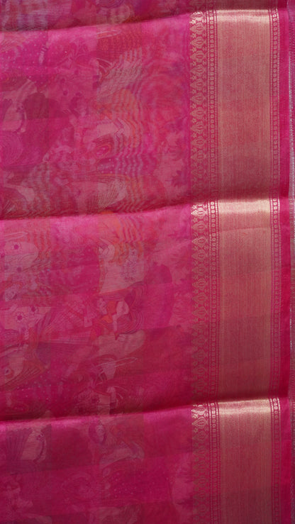 Chanderi Saree Figure Print - Blue