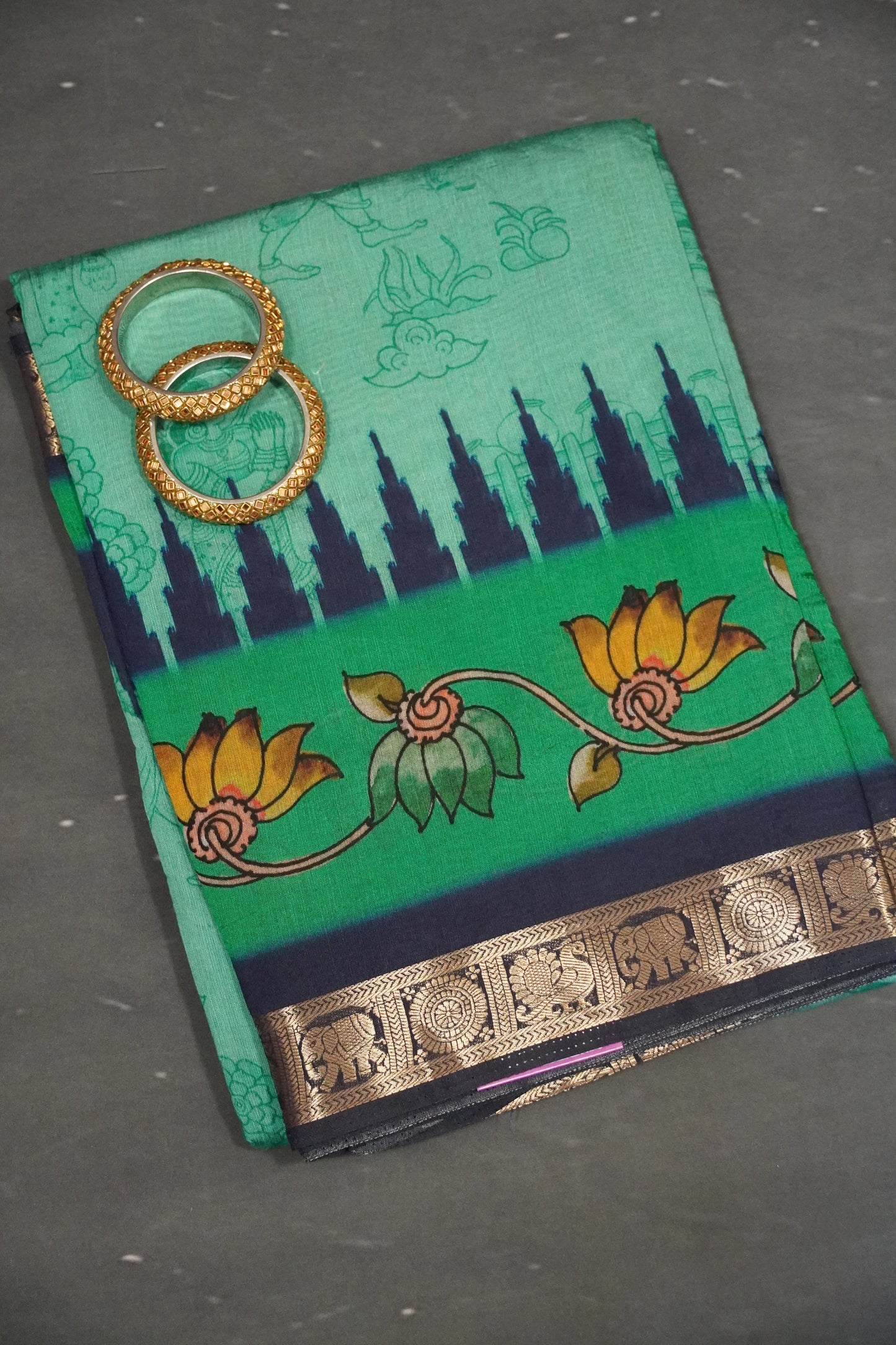 Malai Cotton Saree - Doll Pattern Sea Green
