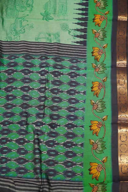 Malai Cotton Saree - Doll Pattern Sea Green