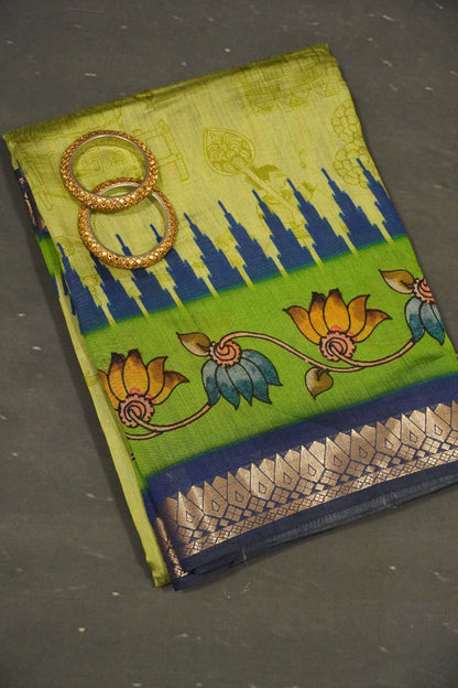 Malai Cotton Saree - Doll Pattern Green