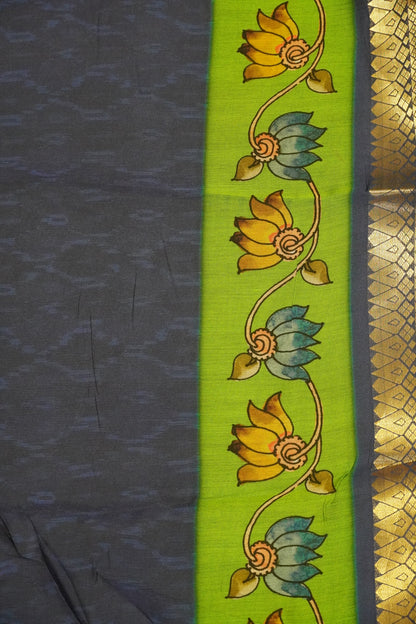 Malai Cotton Saree - Doll Pattern Green