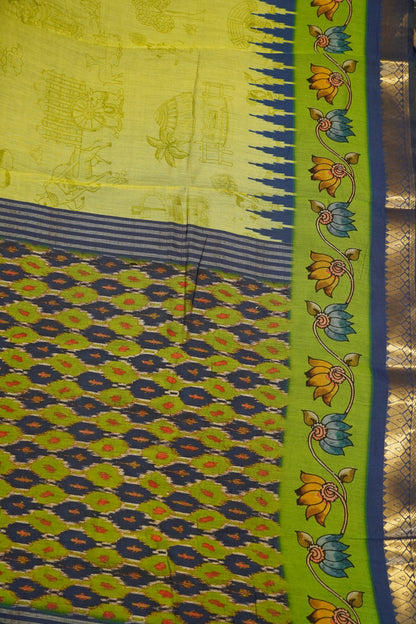 Malai Cotton Saree - Doll Pattern Green