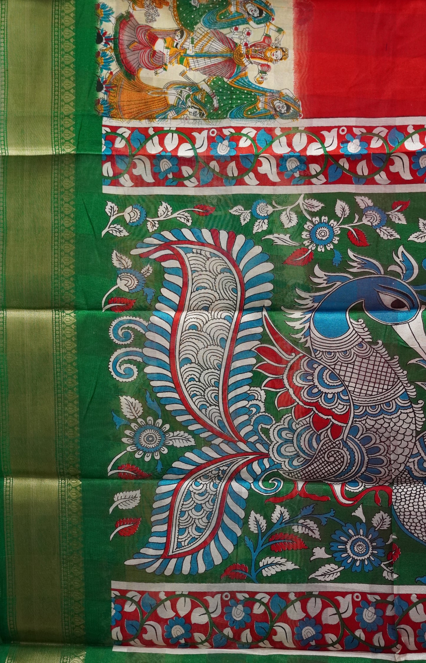 Chanderi Saree Figure Print - Red