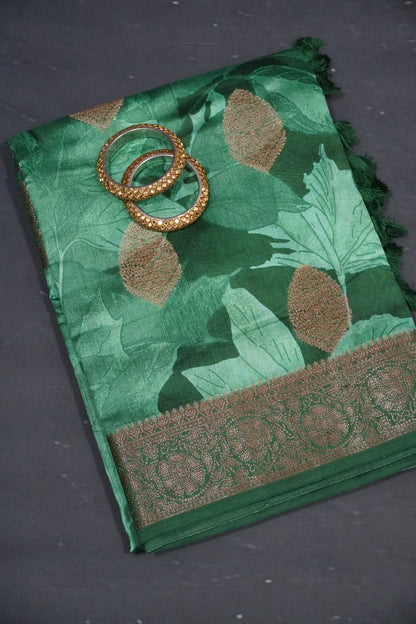 Pure Banarasi Chiniya Silk - Leaf Big Buta Green