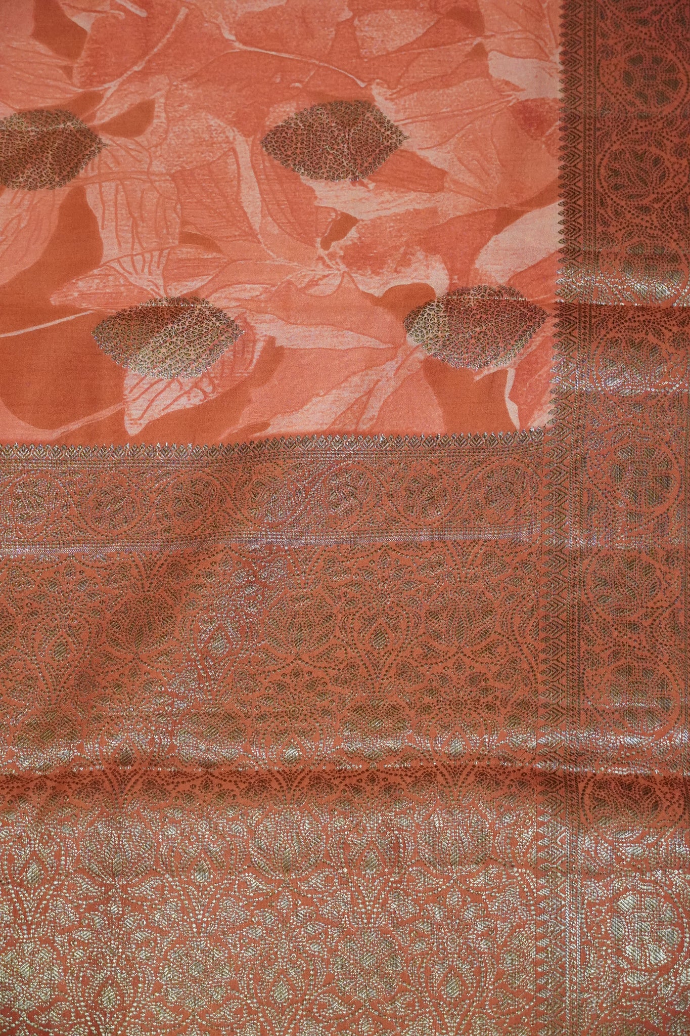 Pure Banarasi Chiniya Silk Saree- Leaf Big Buta Red