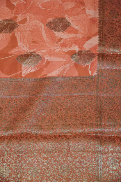 Pure Banarasi Chiniya Silk Saree- Leaf Big Buta Red
