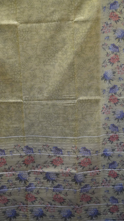 Tissue Tussar Saree-Green Hydrang Border