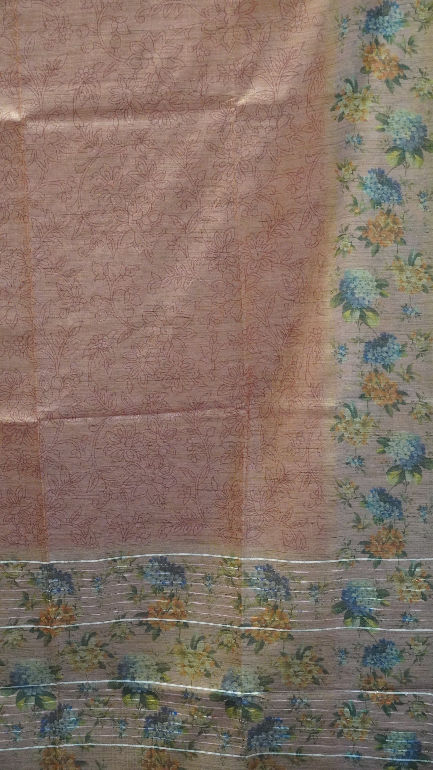 Tissue Tussar Saree-Pink Hydrang Border
