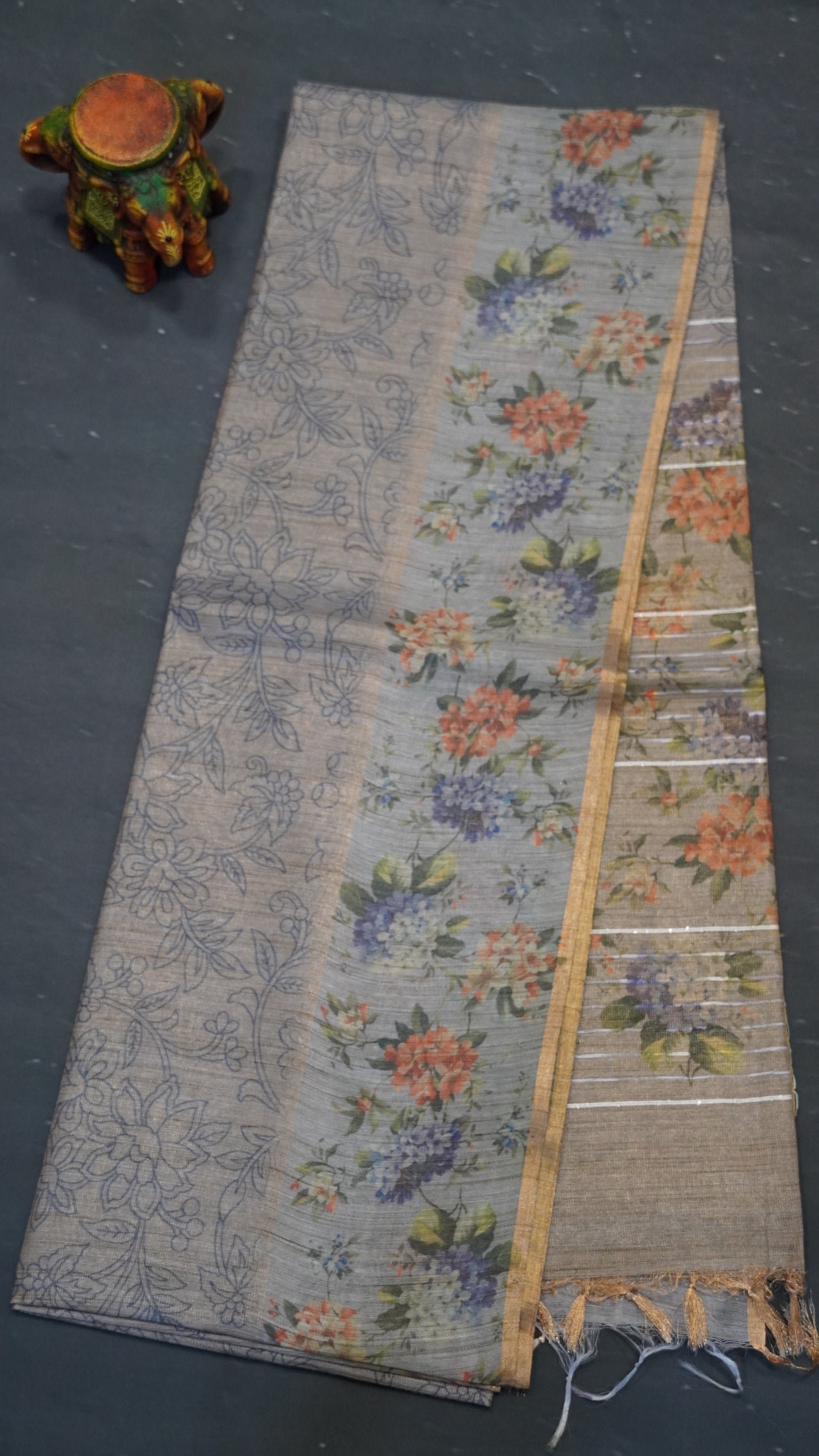 Tissue Tussar Saree-Lavender Hydrang Border