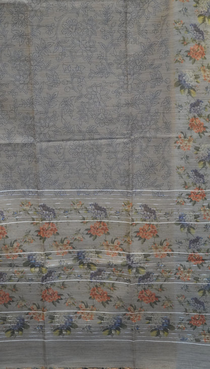 Tissue Tussar Saree-Lavender Hydrang Border