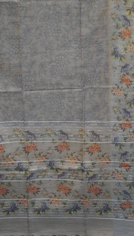 Tissue Tussar Saree-Lavender Hydrang Border