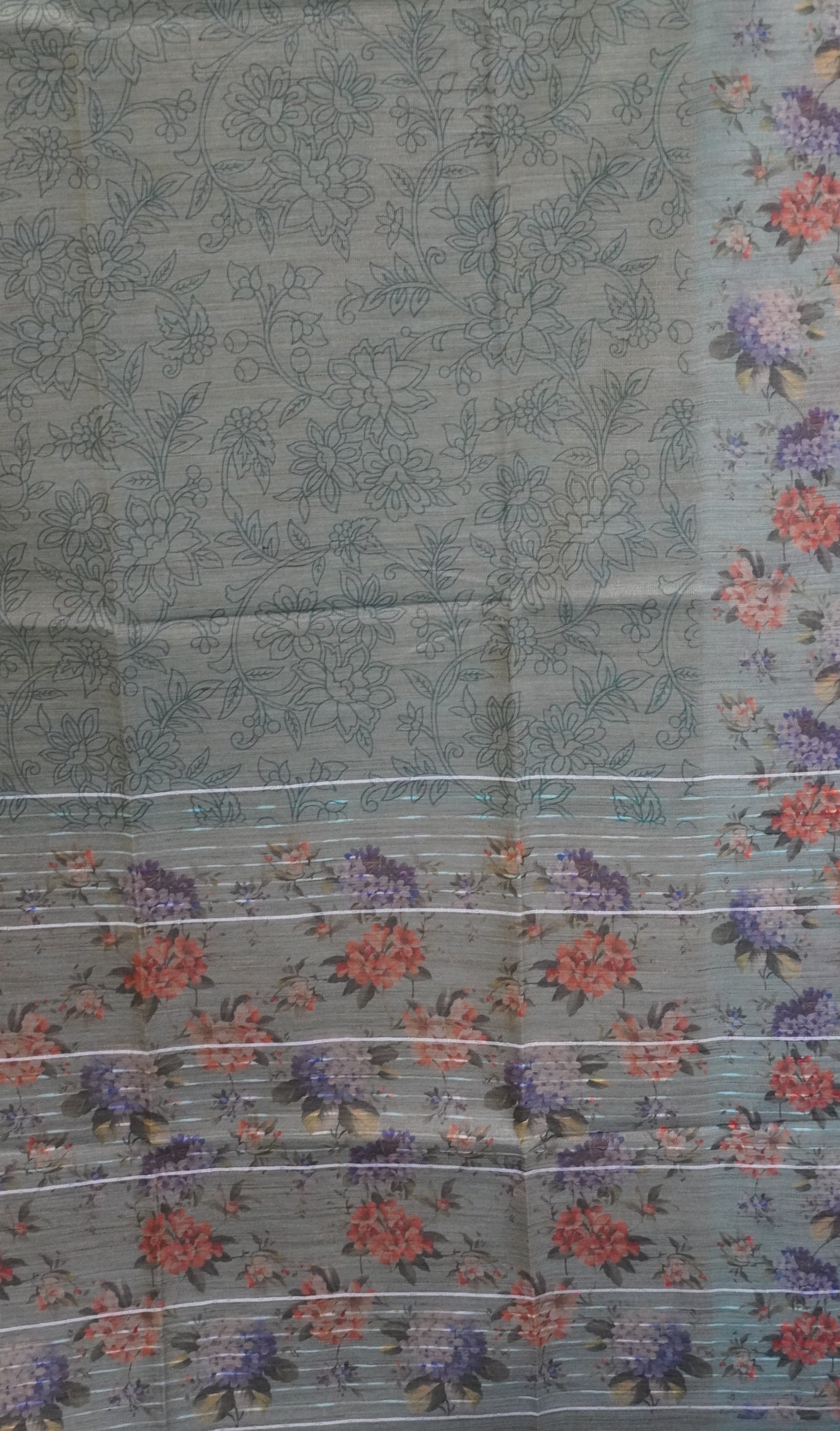 Tissue Tussar Saree-Sea Blue Hydrang Border
