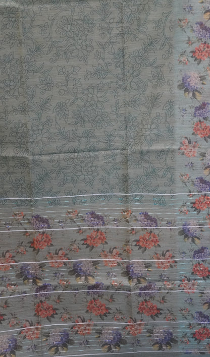 Tissue Tussar Saree-Sea Blue Hydrang Border