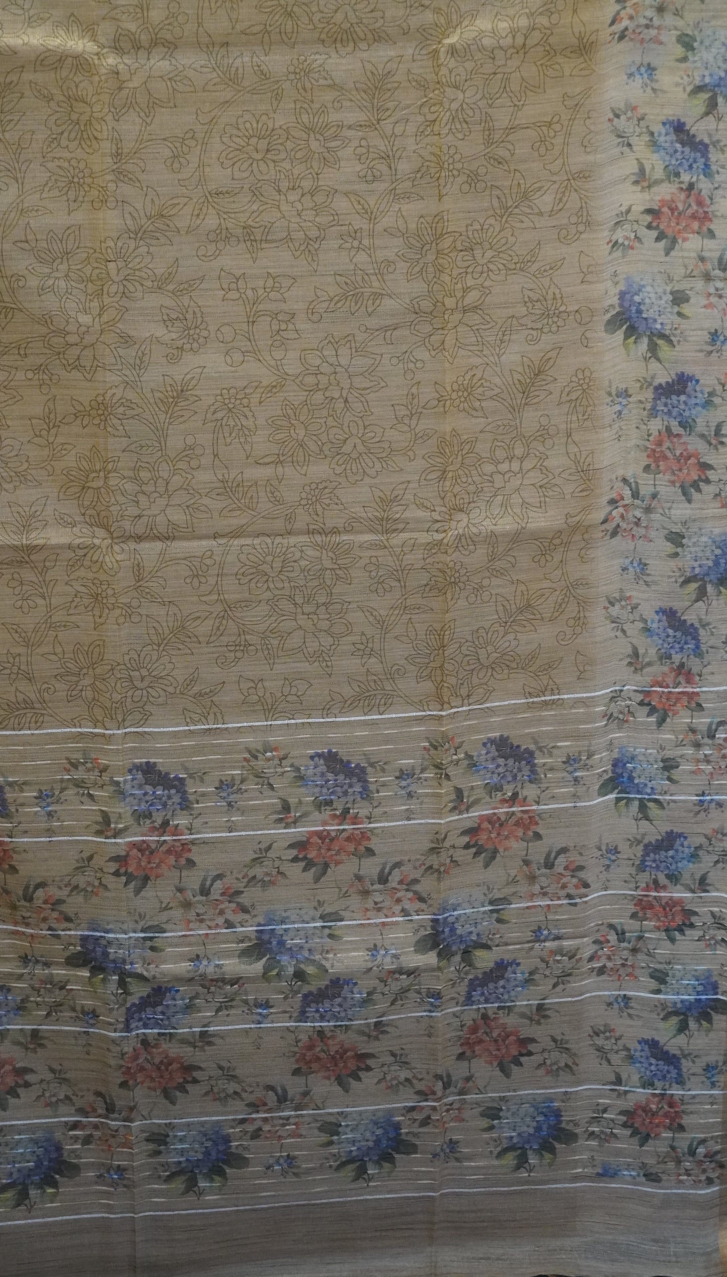 Tissue Tussar Saree-Mustard Hydrang Border