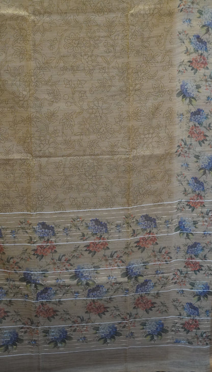 Tissue Tussar Saree-Mustard Hydrang Border