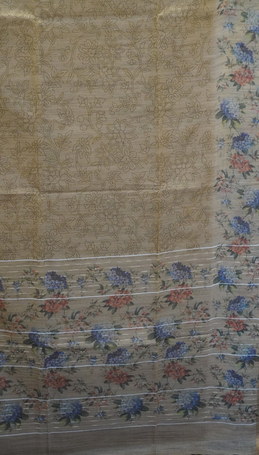 Tissue Tussar Saree-Mustard Hydrang Border