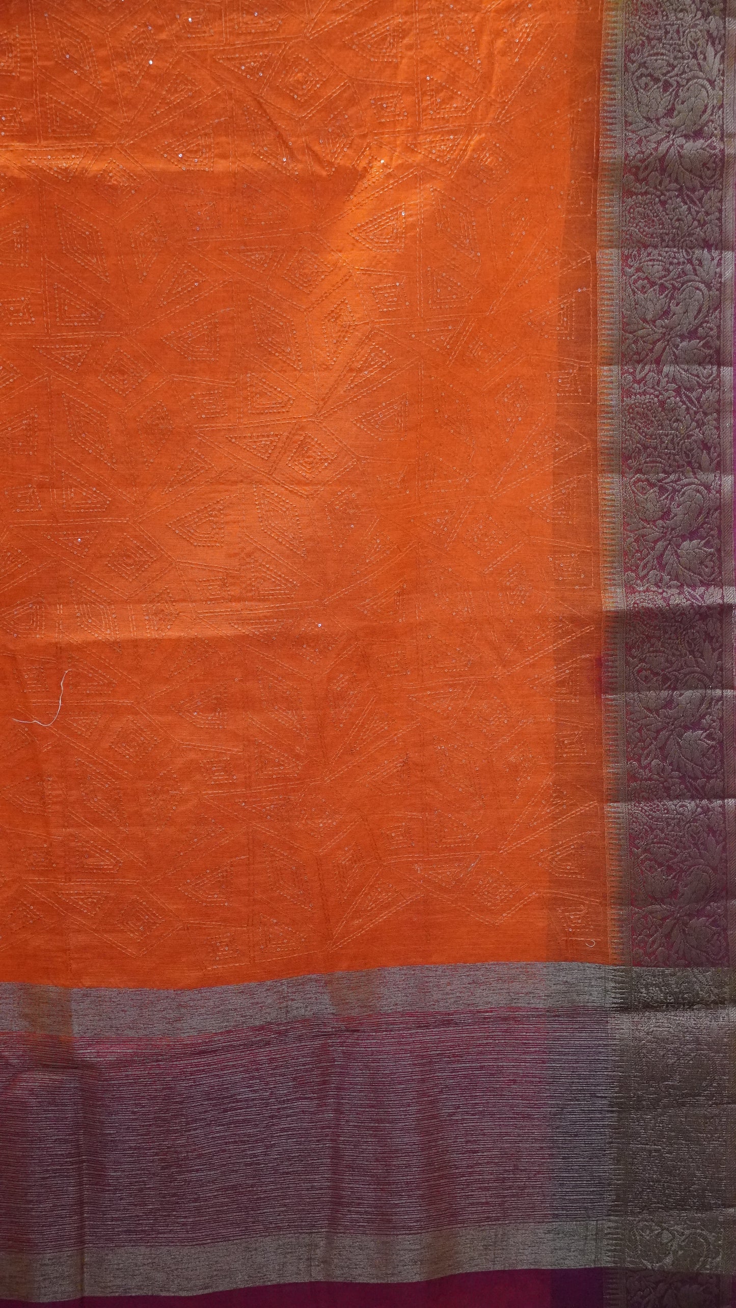 Bamboo Silk Saree-Bright Orange Sequence Work