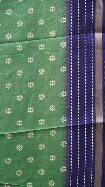 Dola Silk Saree Floral Print - Green