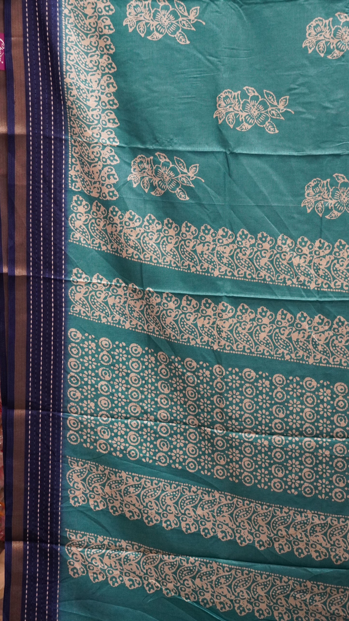 Dola Silk Saree Floral Print - Blue
