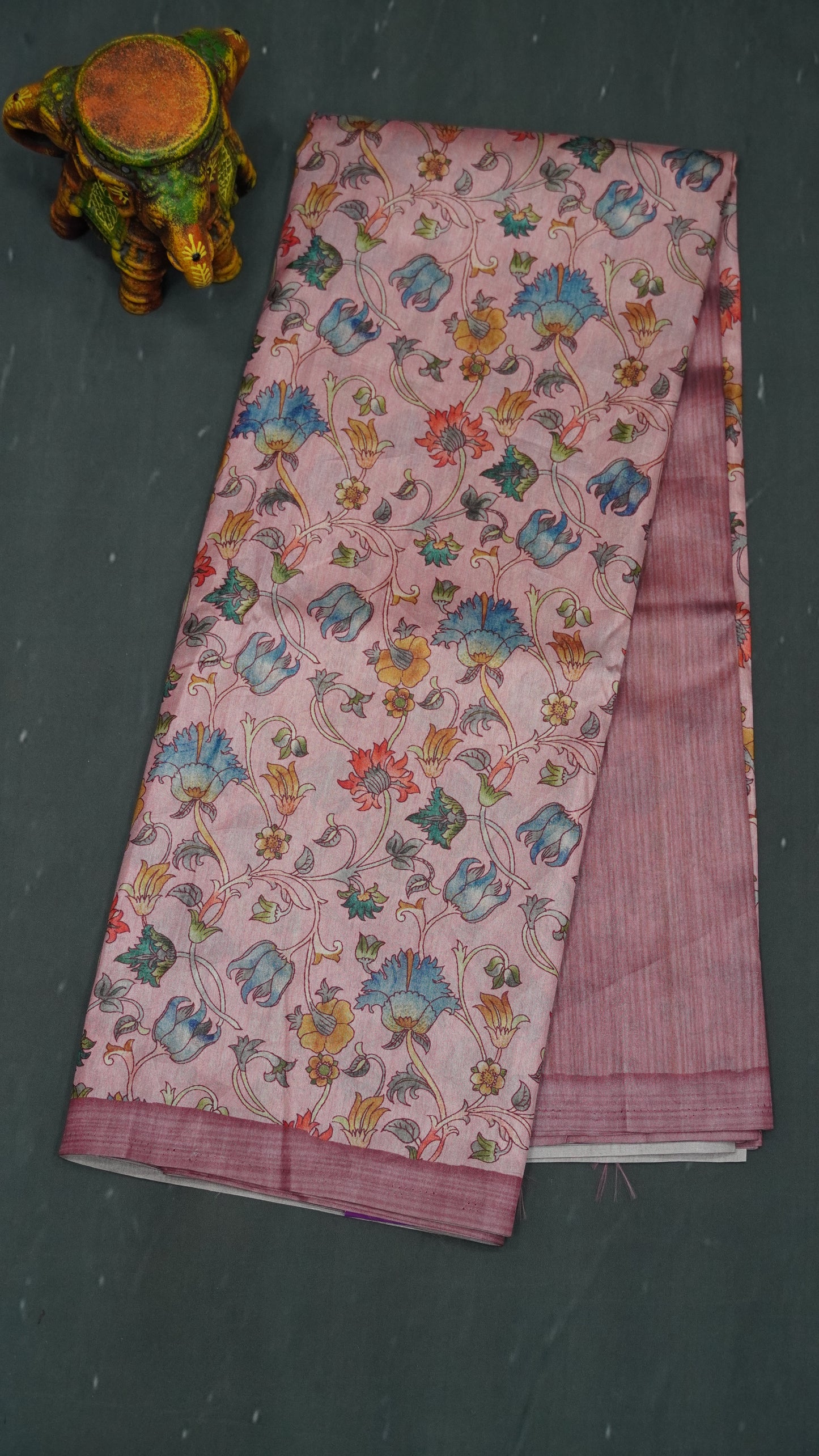 Semi Printed Silk Saree -Dusky Rose Kalamkari Body