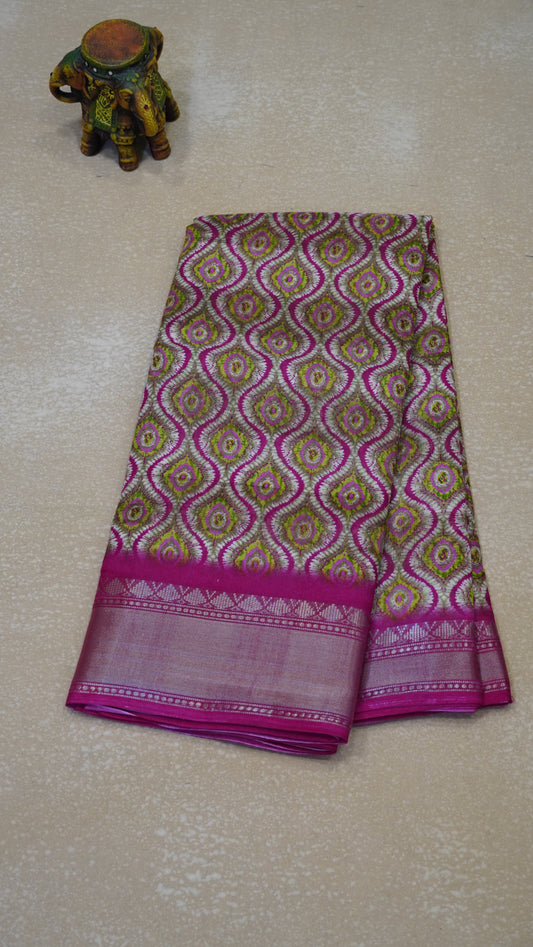 Chanderi Saree Abstract Print - Pink