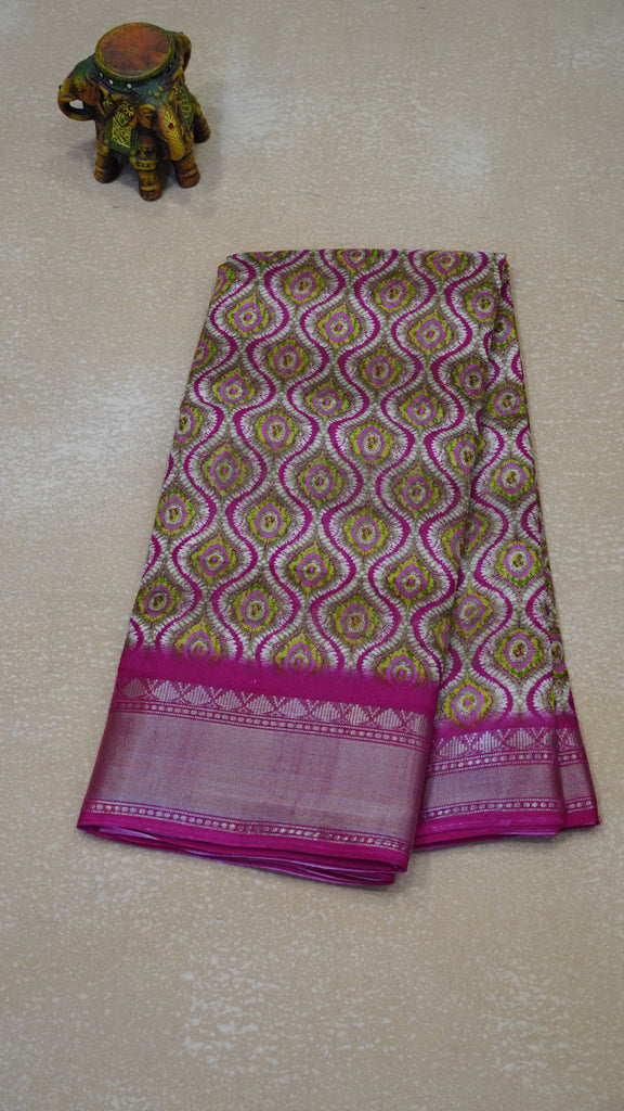 Chanderi Saree Abstract Print - Pink