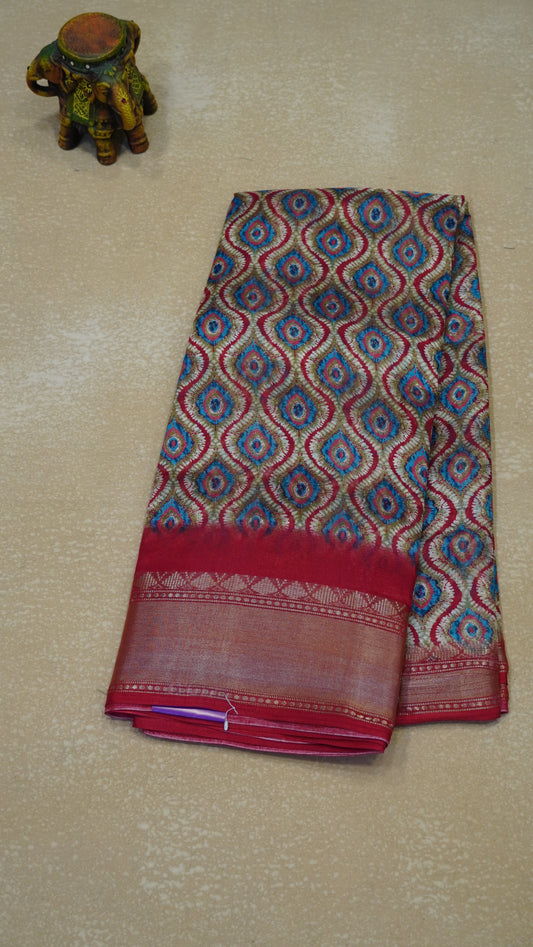 Chanderi Saree Abstract Print - Red