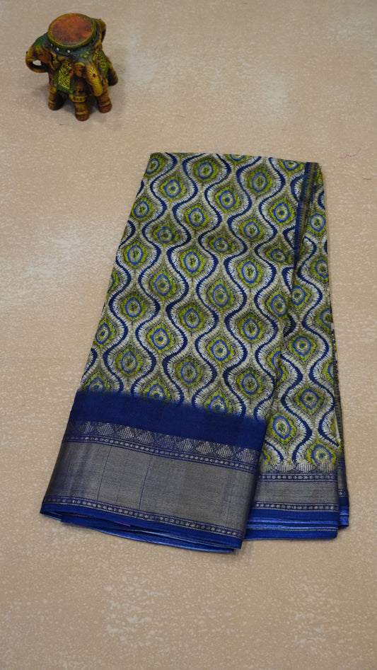 Chanderi Saree Abstract Print - Blue