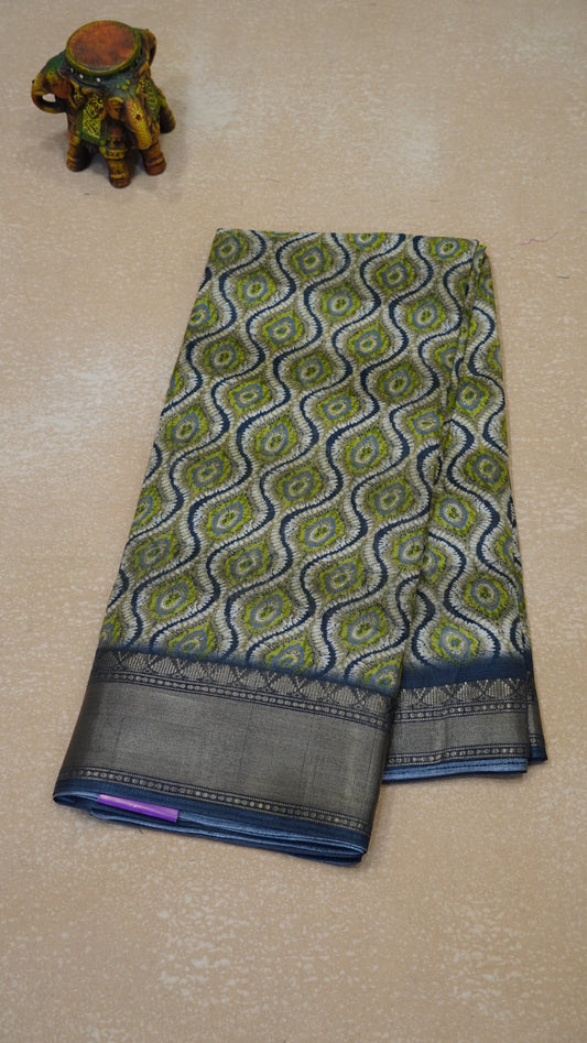 Chanderi Saree Abstract Print - Grey