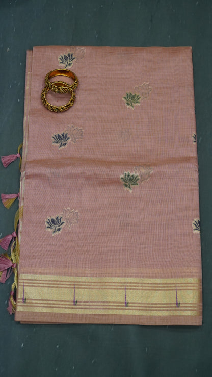 Handloom Jamdani Saree-Lotus Paithani-Pale Pink