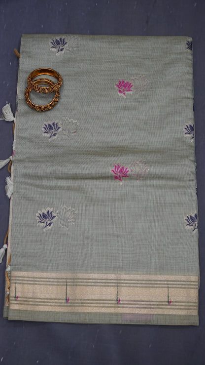 Handloom Jamdani Saree-Lotus Paithani-Green