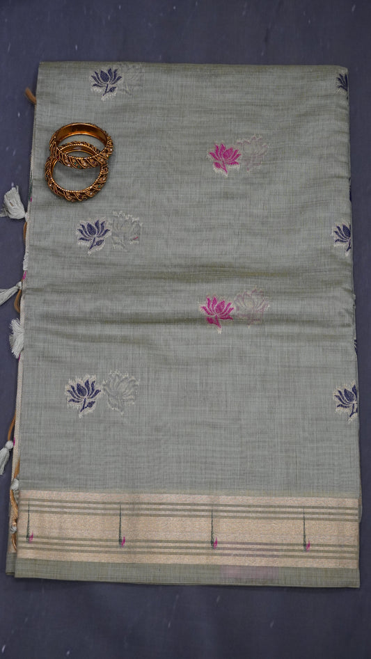 Handloom Jamdani Saree-Lotus Paithani-Green