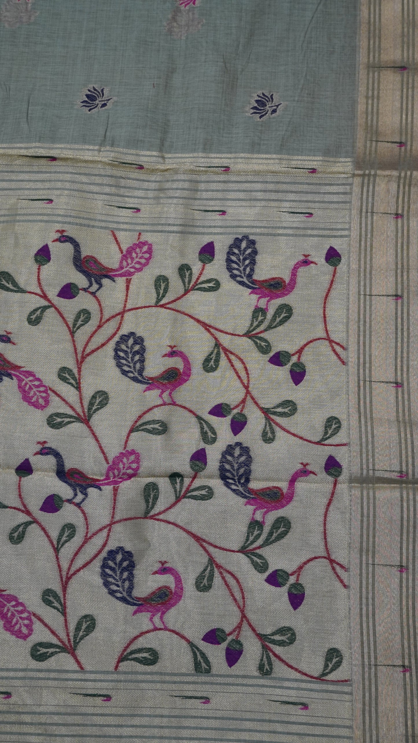 Handloom Jamdani Saree-Lotus Paithani-Green