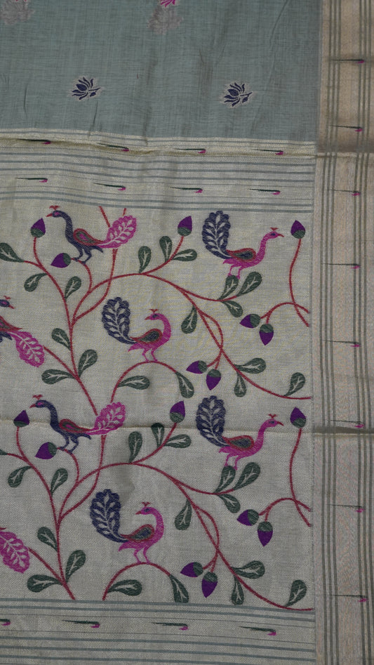 Handloom Jamdani Saree-Lotus Paithani-Green