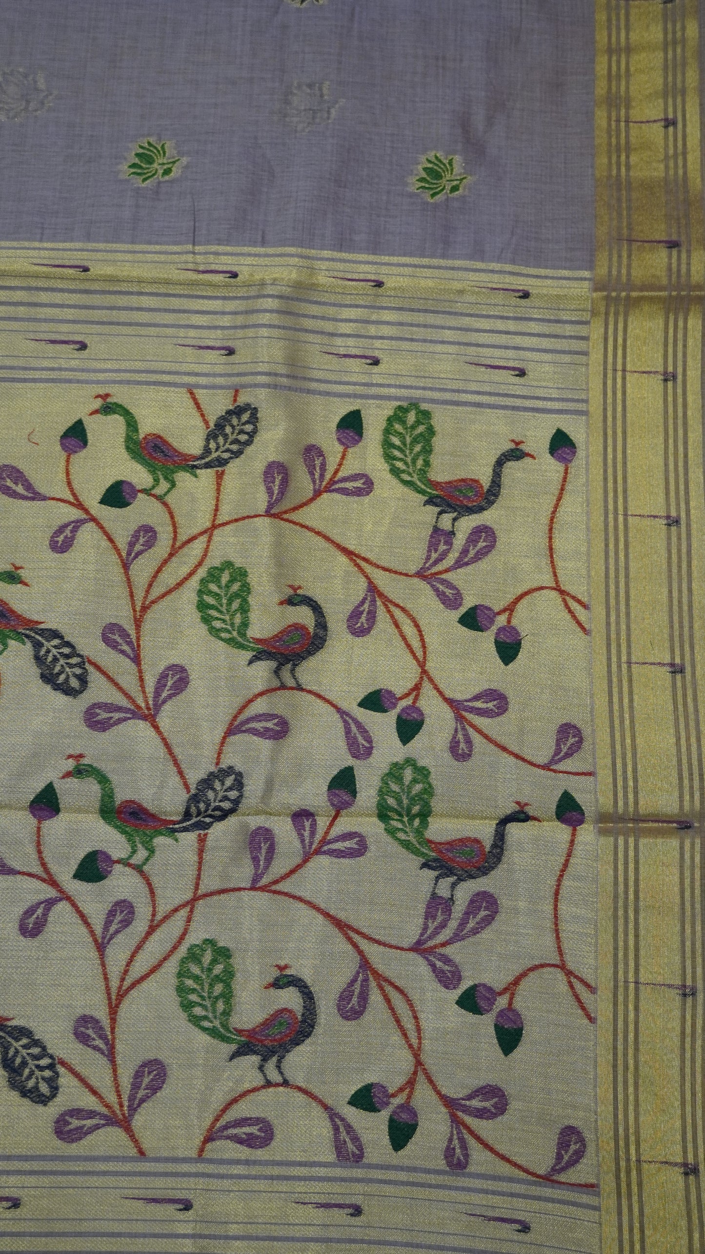 Handloom Jamdani Saree-Lotus Paithani-Lavender