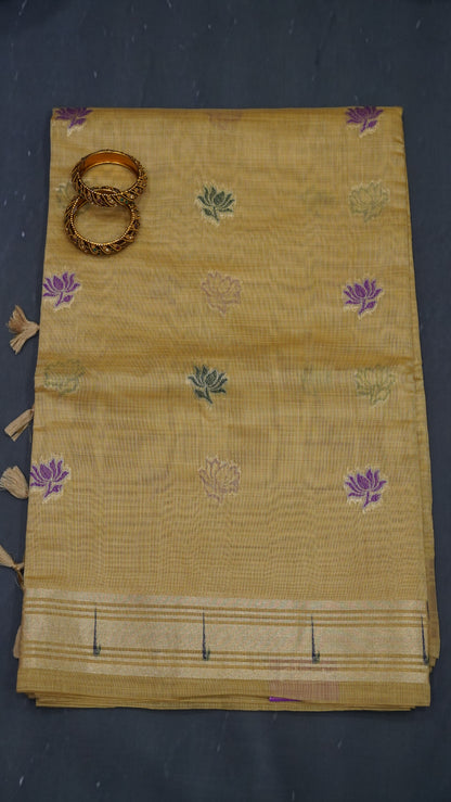 Handloom Jamdani Saree-Lotus Paithani-Golden Yellow