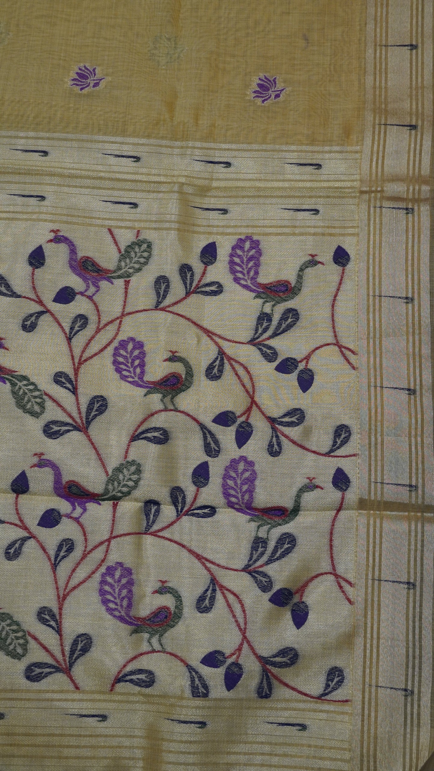 Handloom Jamdani Saree-Lotus Paithani-Golden Yellow