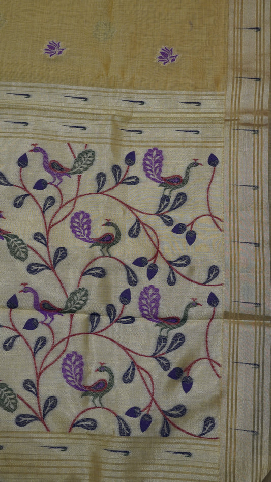 Handloom Jamdani Saree-Lotus Paithani-Golden Yellow