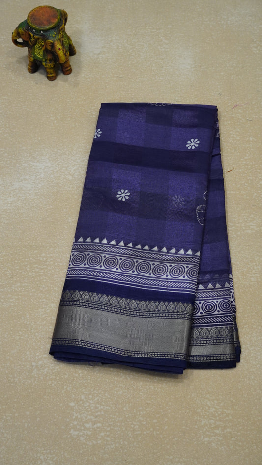 Chanderi Saree Flower Print - Grey