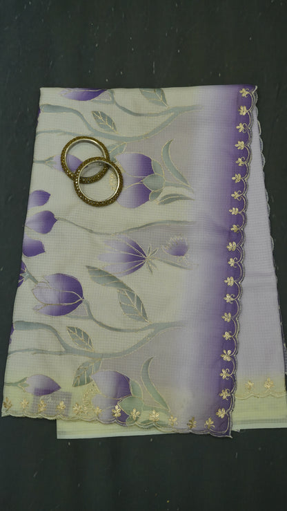 Pure Kota Saree-Dual Tone Kutch Work-Purple