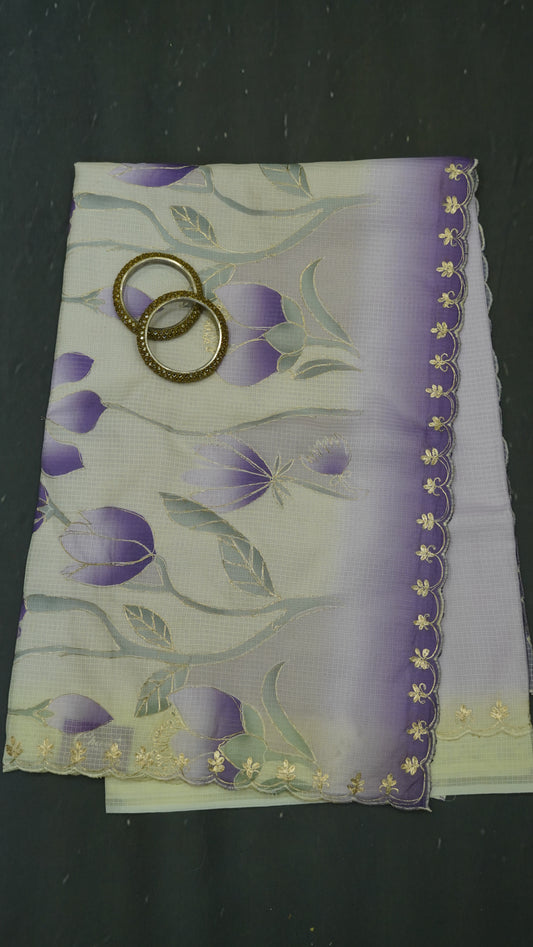 Pure Kota Saree-Dual Tone Kutch Work-Purple