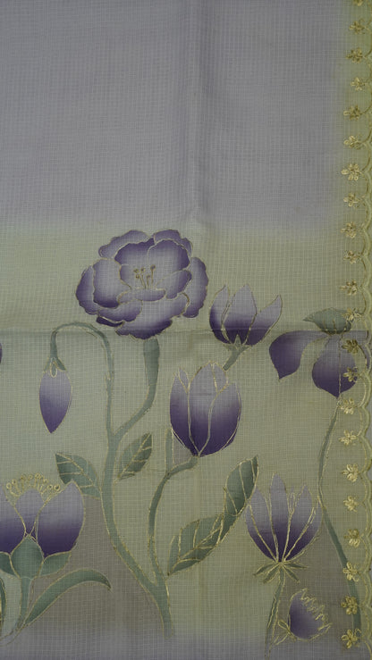 Pure Kota Saree-Dual Tone Kutch Work-Purple