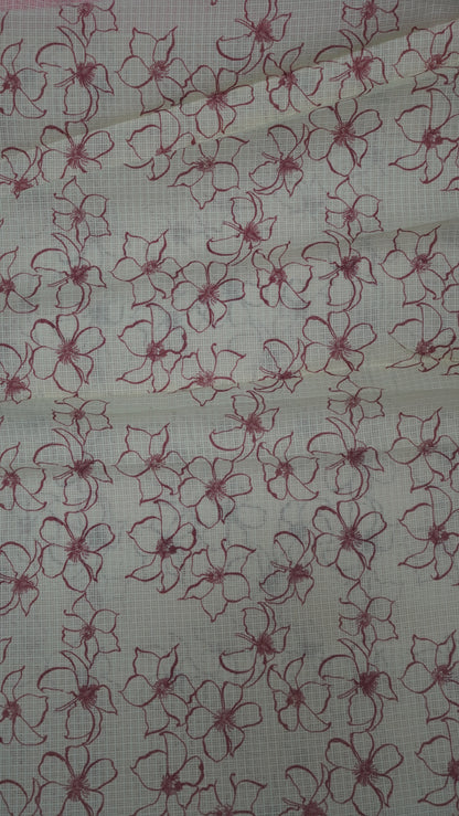 Pure Kota Saree-Dual Tone Kutch Work-Dark Pink