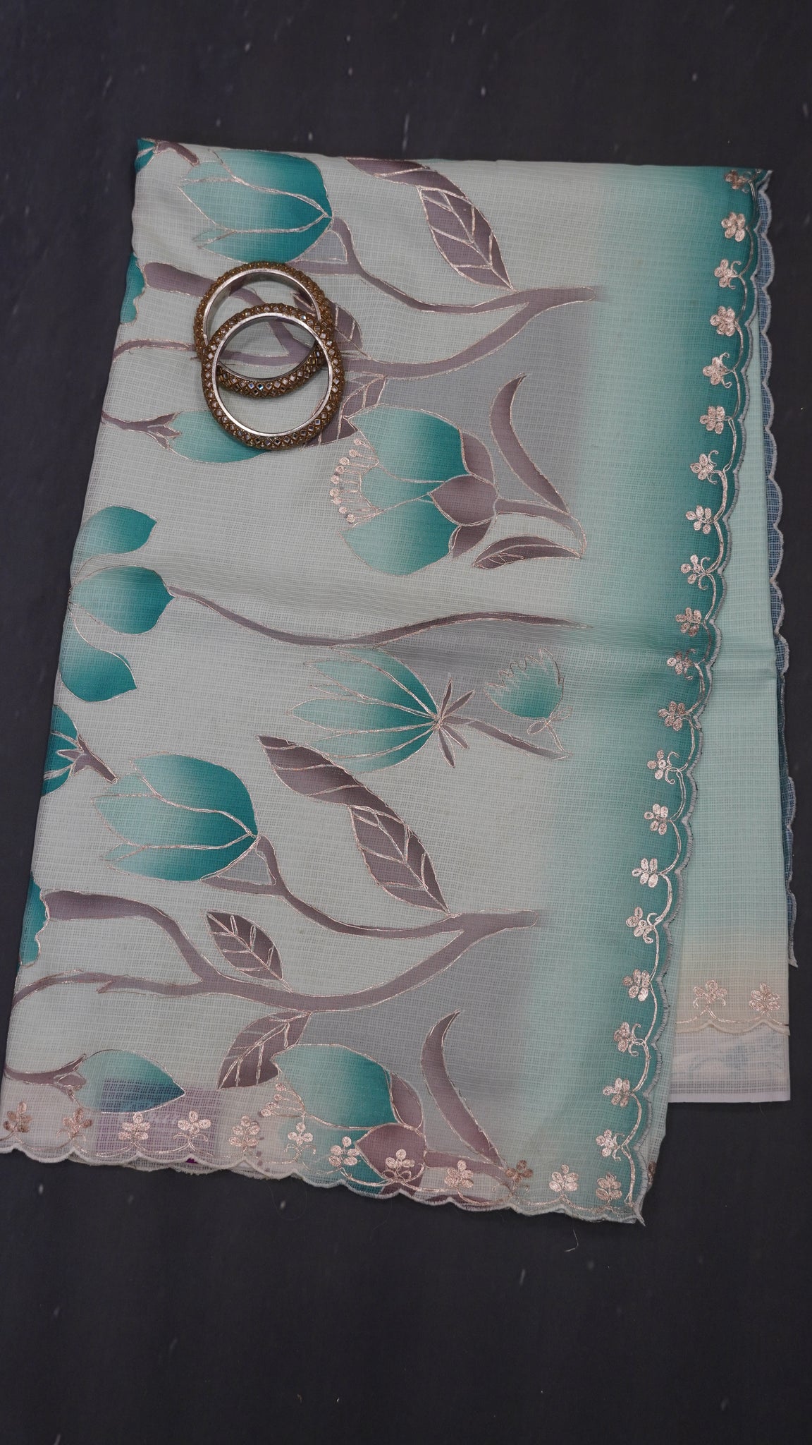 Pure Kota Saree-Dual Tone Kutch Work-Green