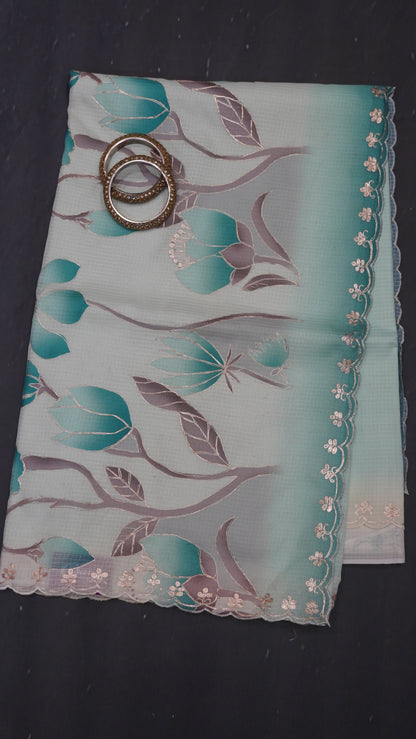 Pure Kota Saree-Dual Tone Kutch Work-Green