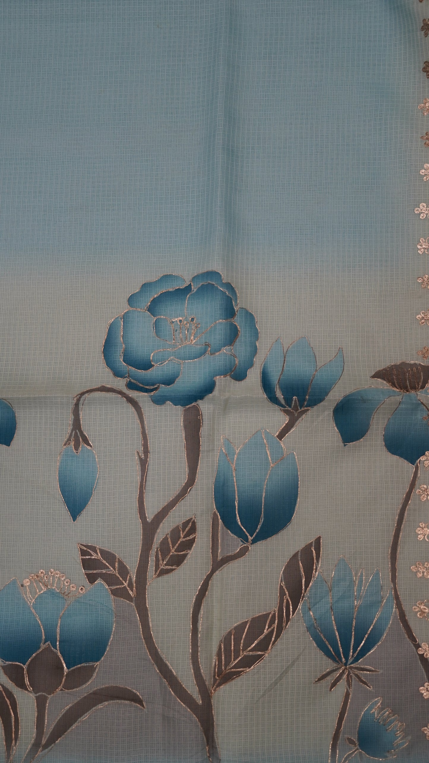 Pure Kota Saree-Dual Tone Kutch Work-Blue