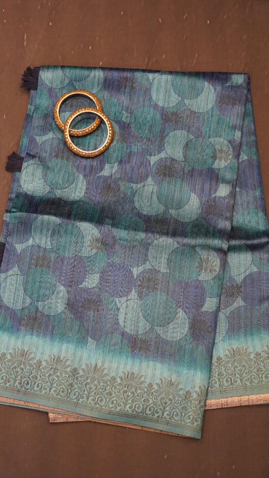 Gicha Tussar Saree -Circle Pattern Blue