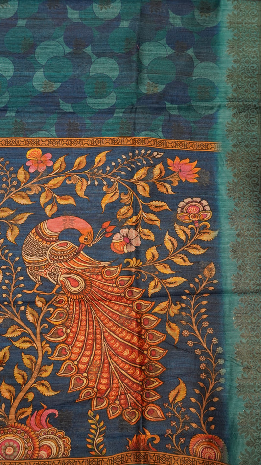 Gicha Tussar Saree -Circle Pattern Blue